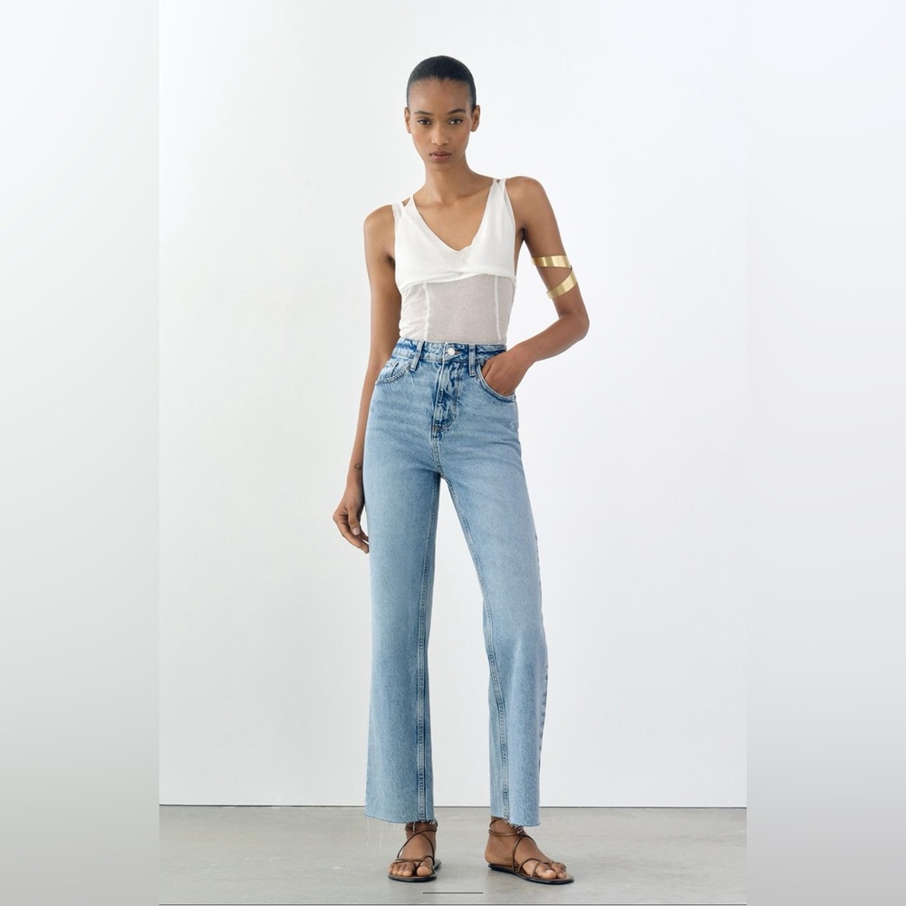 Zara High Rise Straight Leg Jeans; New With Tags
